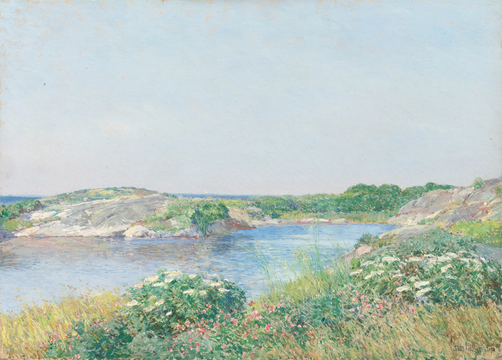 Paysage côtier peint, évoquant un espace de réflexion