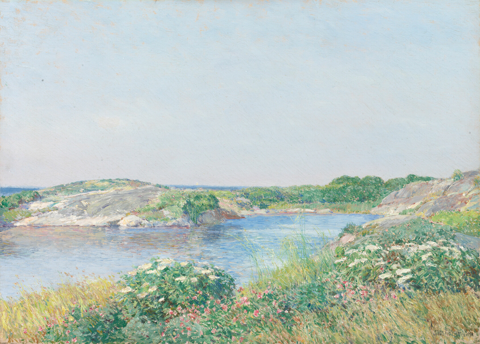 Paysage côtier peint, évoquant un espace de réflexion